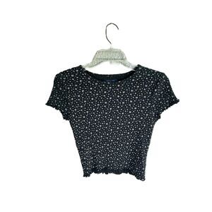 American Eagle Floral Black Ribbed Crop Top Size Small